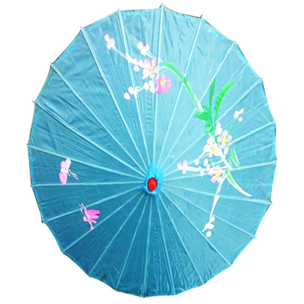 Br Costumes Parasol Umbrella Chinese Japanese Bamboo Flower Pattern Fabric 80Cm Diameter Sky Blue Umbrellas