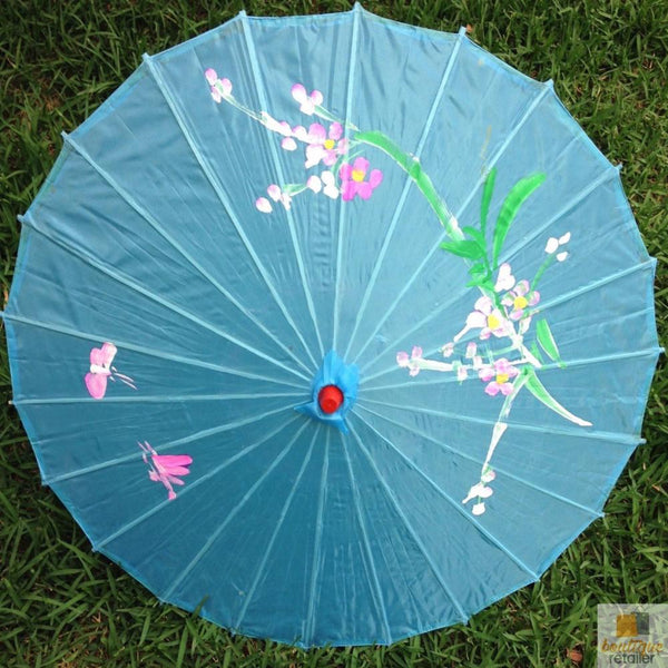 Br Costumes Parasol Umbrella Chinese Japanese Bamboo Flower Pattern Fabric 80Cm Diameter Sky Blue Umbrellas