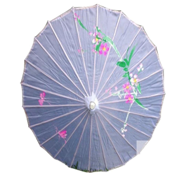 Br Costumes Parasol Umbrella Chinese Japanese Bamboo Flower Pattern Fabric 80Cm Diameter White Umbrellas
