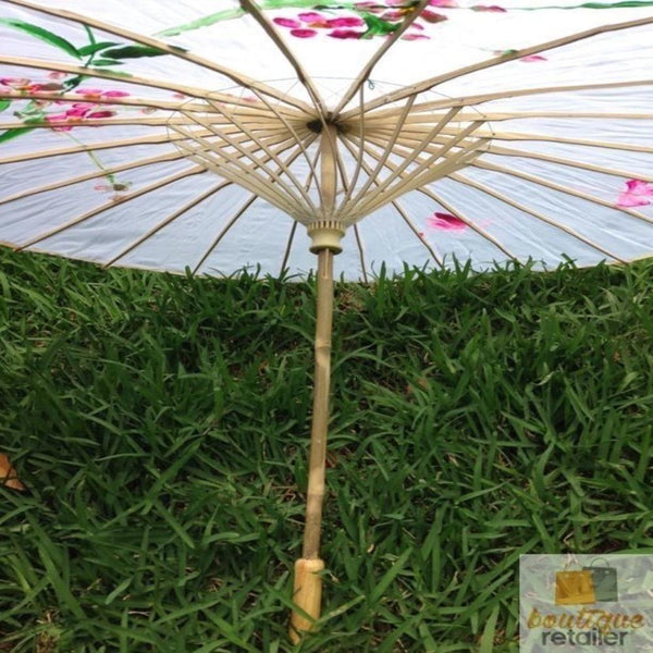 Br Costumes Parasol Umbrella Chinese Japanese Bamboo Flower Pattern Fabric 80Cm Diameter White Umbrellas