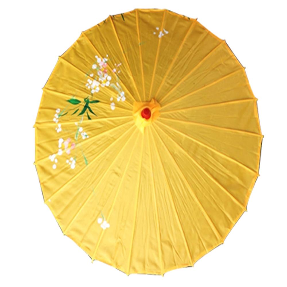 Br Costumes Parasol Umbrella Chinese Japanese Bamboo Flower Pattern Fabric 80Cm Diameter Yellow Umbrellas