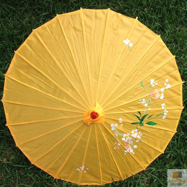 Br Costumes Parasol Umbrella Chinese Japanese Bamboo Flower Pattern Fabric 80Cm Diameter Yellow Umbrellas