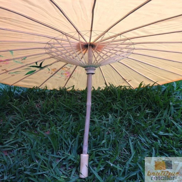 Br Costumes Parasol Umbrella Chinese Japanese Bamboo Flower Pattern Fabric 80Cm Diameter Yellow Umbrellas