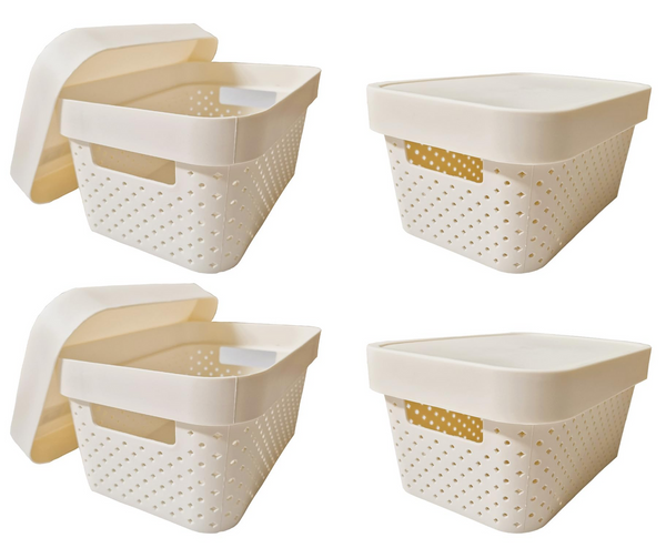 24X 5L Premium Plastic Storage Basket Container Box W/ Lid Dot Pattern (26.5*18*12.5Cm) Storage Bins & Baskets