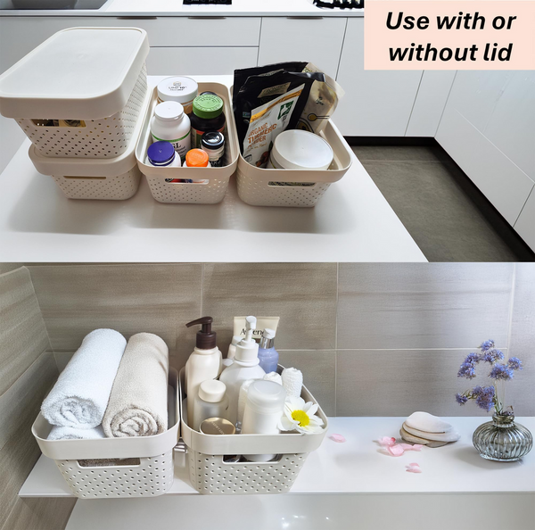 24X 5L Premium Plastic Storage Basket Container Box W/ Lid Dot Pattern (26.5*18*12.5Cm) Storage Bins & Baskets