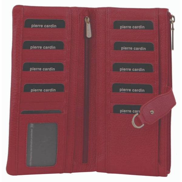 Pierre Cardin Womens Rfid Italian Leather Wallet Purse Credit Holder Red Wallets