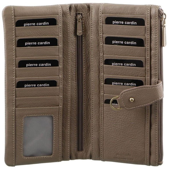 Pierre Cardin Women Rfid Italian Leather Wallet Purse Credit Holder Taupe Wallets