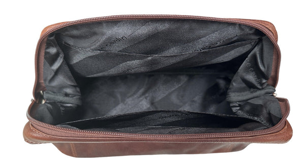 Pierre Cardin Mens Rustic Leather Toiletry Case Bag Travel Cognac Bags