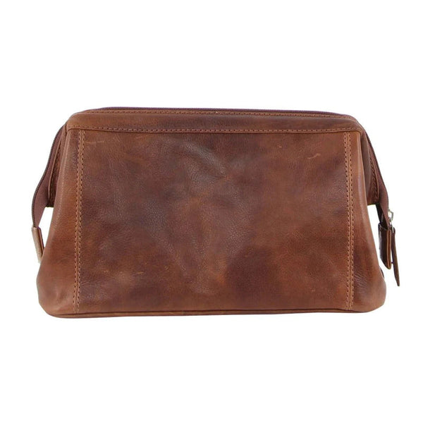 Pierre Cardin Mens Rustic Leather Toiletry Case Bag Travel Cognac Bags