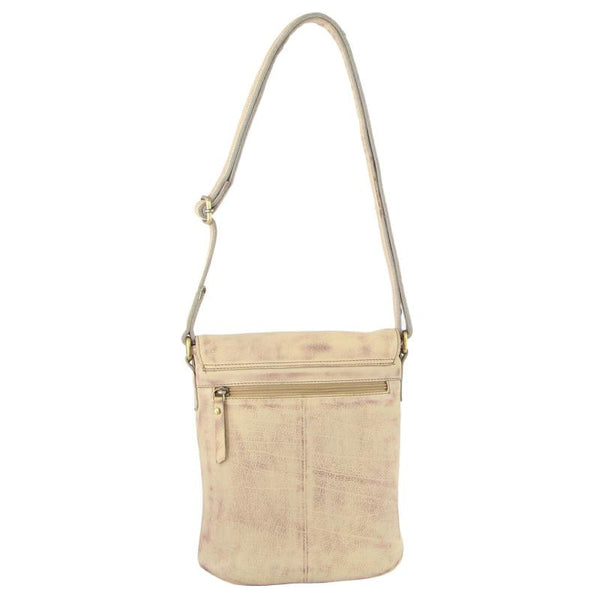 Pierre Cardin Leather Perforated Cross Body Bag With Flap Closure Latte Women's Bags & Handbags