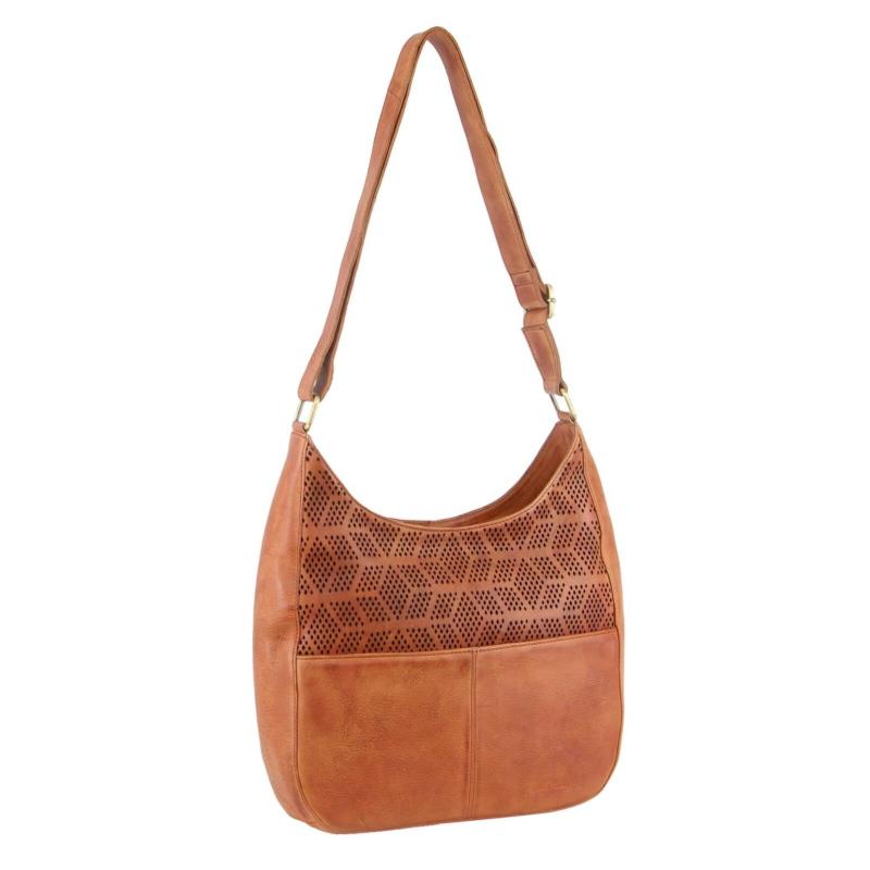 Pierre Cardin Womens Leather Perforated Cross Body Bag Cognac Women's Bags & Handbags