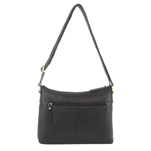 Pierre Cardin Womens Leather Perforated Cross Body Bag With Stud Detailing Black Women's Bags & Handbags