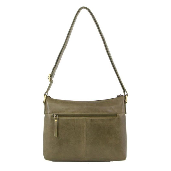 Pierre Cardin Womens Leather Perforated Cross Body Bag W/ Stud Detailing Travel Olive Women's Bags & Handbags