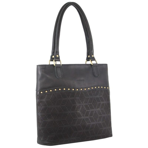 Pierre Cardin Womens Leather Perforated Shoulder Bag With Stud Detailing Black Women's Bags & Handbags