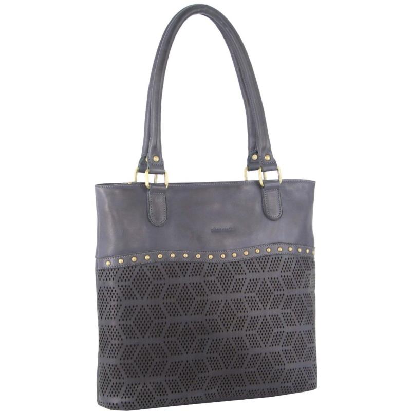 Pierre Cardin Womens Leather Perforated Shoulder Bag With Stud Detailing Teal Women's Bags & Handbags