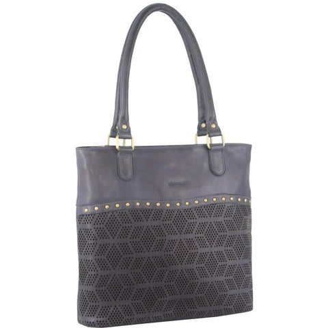 Pierre Cardin Womens Leather Perforated Shoulder Bag With Stud Detailing Teal Women's Bags & Handbags