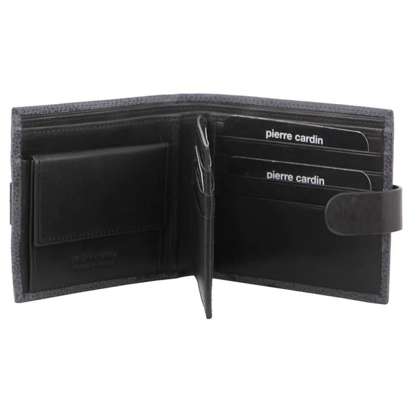 Pierre Cardin Mens Rfid Woven Embossed Leather Tab Wallet Black Wallets