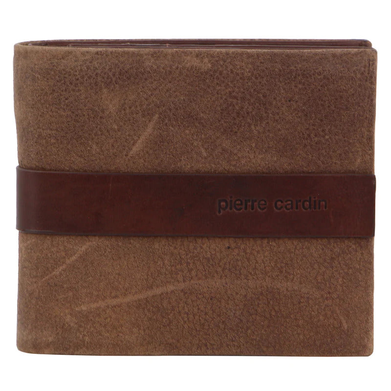 Pierre Cardin Mens Rustic Leather Bi Fold Business Wallet Brown Wallets