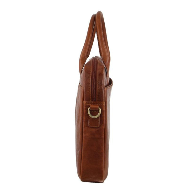 Pierre Cardin Leather Multi Handle Computer Laptop Bag Tan Laptop Cases & Bags