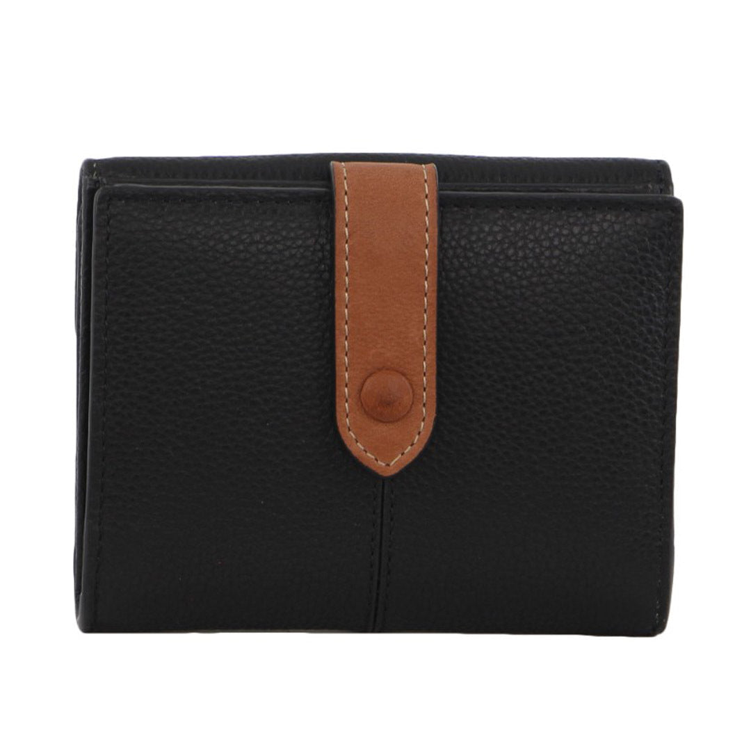 Pierre Cardin Womens Leather Bi Fold Tab Wallet Ladies Black Wallets