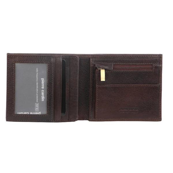 Pierre Cardin Mens Wallet Tri Fold Leather W/ Rfid Protection Chocolate Wallets