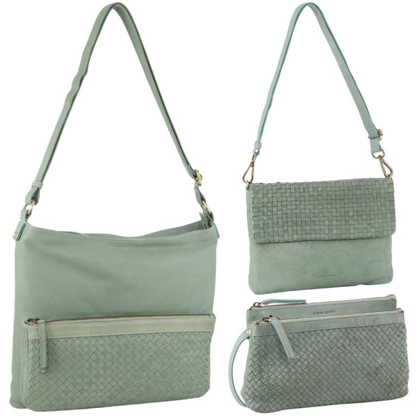 Pierre Cardin 3 Piece Setapierre Womens Woven Cross Body Bag Mint Green Women's Bags & Handbags