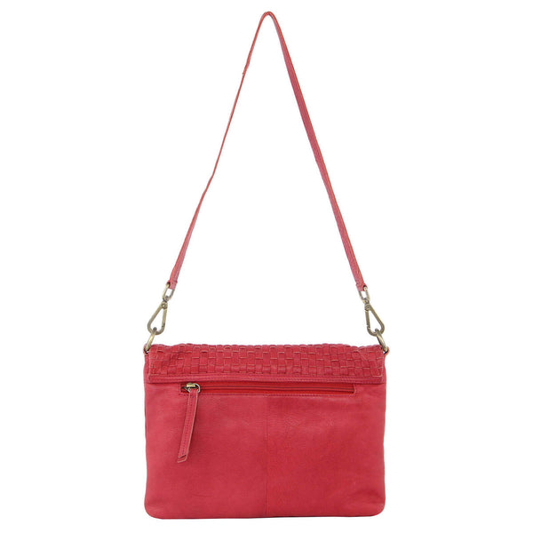 Pierre Cardin 3Pc Set Womens Woven Leathercross Body Bags Backpack Red Women's Bags & Handbags