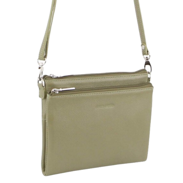 Pierre Cardin Ladies Cross Body Bag Leather Clutch Shoulder Sling Womens Sage Women's Bags & Handbags