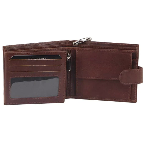 Pierre Cardin Zip Around Mens Leather Wallet With Chain In Chestnut Wallets