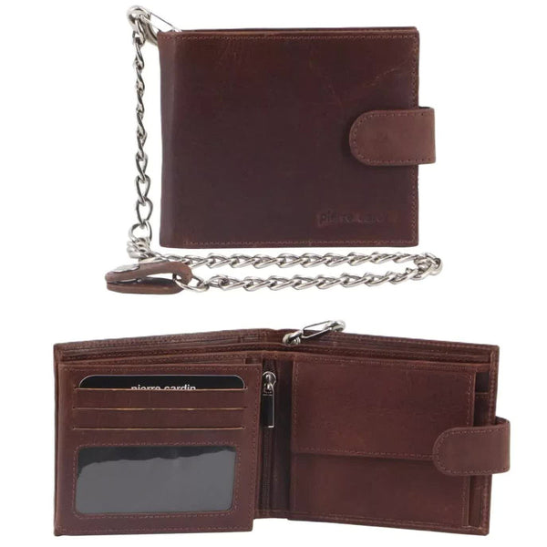 Pierre Cardin Zip Around Mens Leather Wallet With Chain In Chestnut Wallets