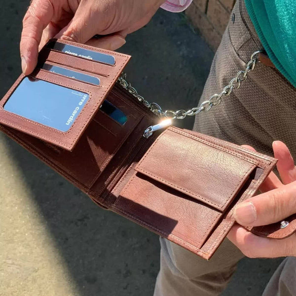 Pierre Cardin Zip Around Mens Leather Wallet With Chain In Chestnut Wallets