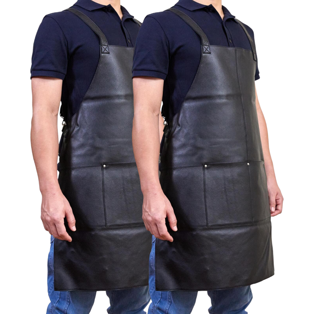 Pierre Cardin 2X Professional Leather Apron Butcher Woodwork Barber Chef Black Aprons