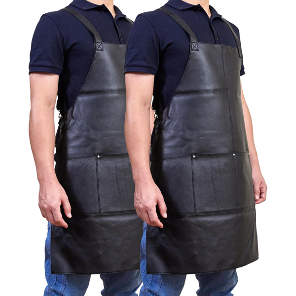 Pierre Cardin 2X Professional Leather Apron Butcher Woodwork Barber Chef Black Aprons