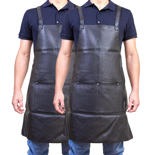 Pierre Cardin 2X Professional Leather Apron Butcher Woodwork Barber Chef Black Aprons