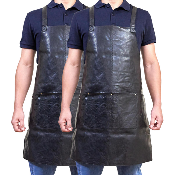 Pierre Cardin 2X Professional Leather Apron Butcher Woodwork Barber Chef Black Aprons