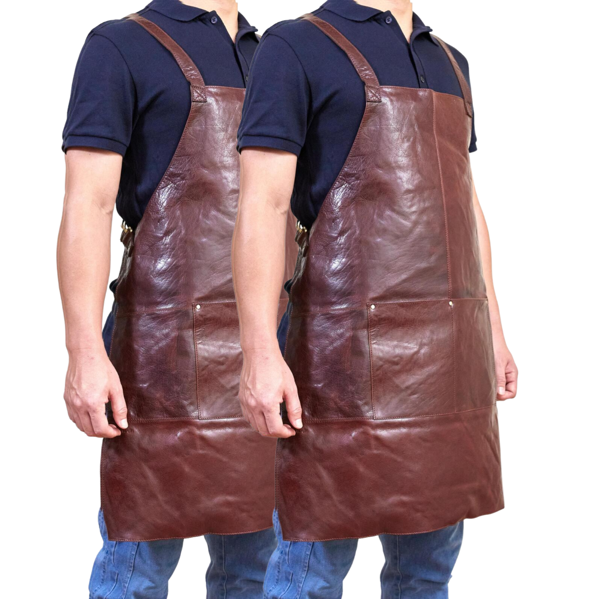 Pierre Cardin 2X Professional Leather Apron Butcher Woodwork Barber Chestnut Aprons