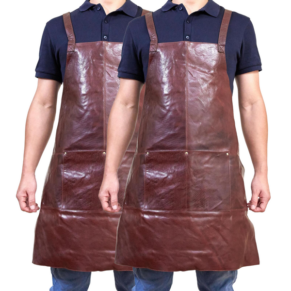 Pierre Cardin 2X Professional Leather Apron Butcher Woodwork Barber Chestnut Aprons