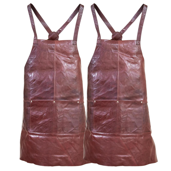 Pierre Cardin 2X Professional Leather Apron Butcher Woodwork Barber Chestnut Aprons