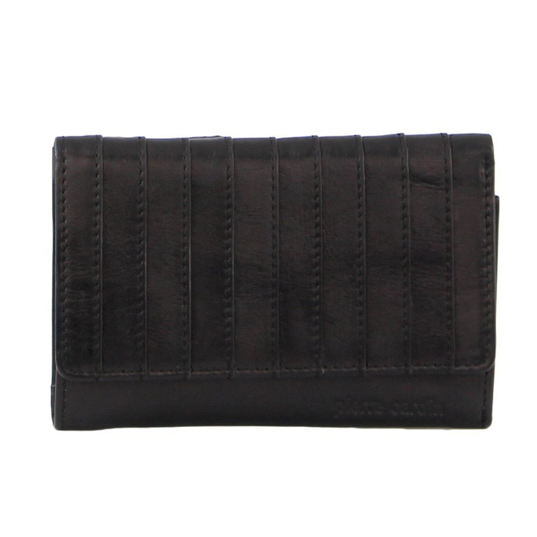Pierre Cardin Stich Design Leather Ladies Large Tri Fold Wallet In Black Wallets