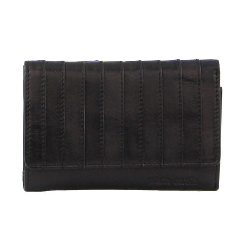 Pierre Cardin Stich Design Leather Ladies Large Tri Fold Wallet In Black Wallets