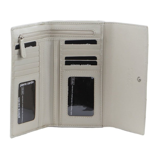 Pierre Cardin Womens Leather Tri Fold Wallet Rfid In Bone Wallets