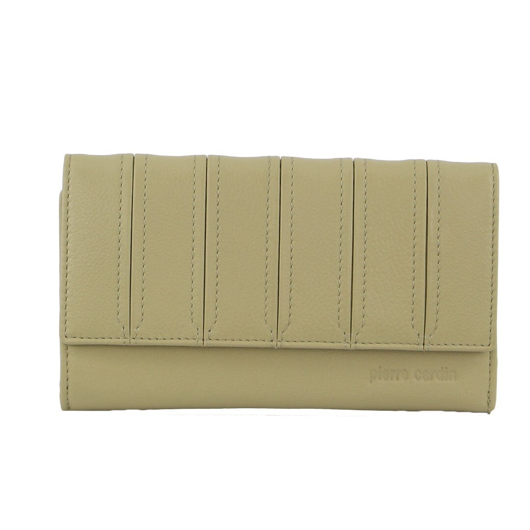 Pierre Cardin Stitch Design Leather Ladies Tri Fold Wallet In Sand Wallets