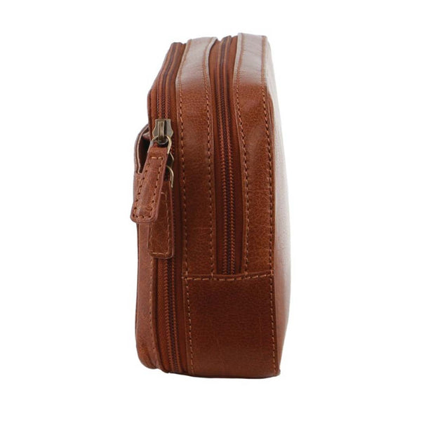 Pierre Cardin Mens Leather Toiletry Bag Travel Organizer Wash Case Tan Bags