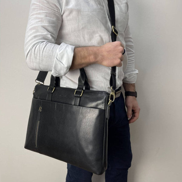 Pierre Cardin Leather Laptop Briefcase Business Bag Black Laptop Cases & Bags