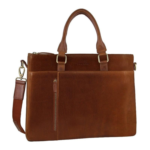Pierre Cardin Mens Leather Briefcase Business Bag Shoulder Laptop Tote Tan Laptop Cases & Bags