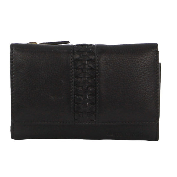 Pierre Cardin Leather Ladies Woven Design Tri Fold Rfid Wallet In Black Wallets
