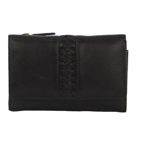 Pierre Cardin Leather Ladies Woven Design Tri Fold Rfid Wallet In Black Wallets