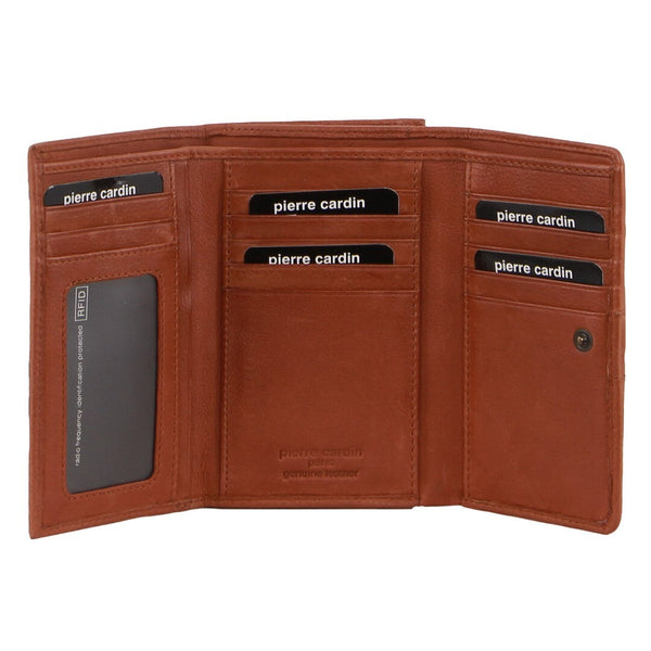 Pierre Cardin Leather Ladies Woven Design Tri Fold Wallet In Tan Wallets