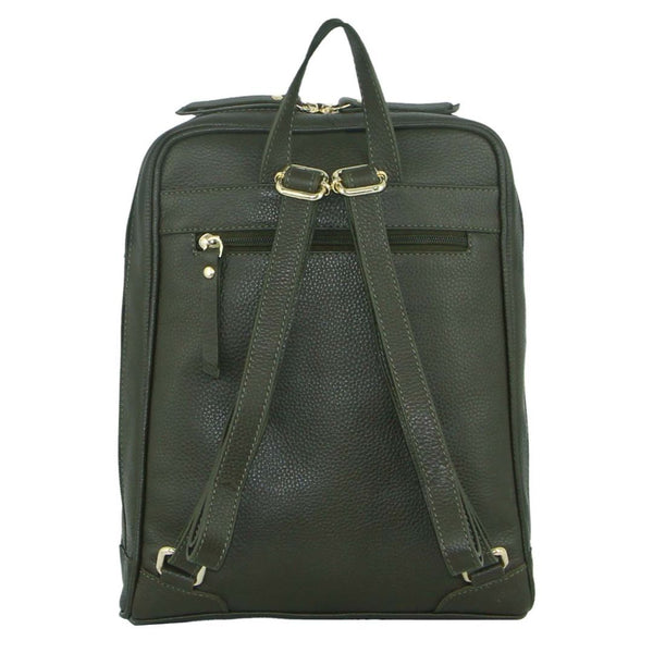 Pierre Cardin Rustic Womens Leather Backpack Bag Handbag Pack Travel Olive Women Backpacks