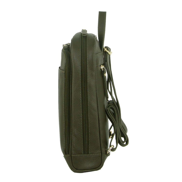 Pierre Cardin Rustic Womens Leather Backpack Bag Handbag Pack Travel Olive Women Backpacks